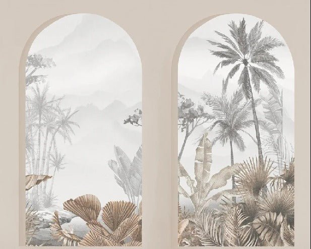 Carta da parati con archi tropicali color seppia