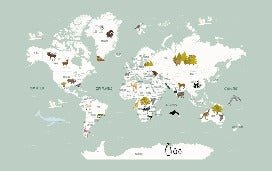 Papier peint Carte du monde en Francais enfant vert