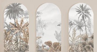 Carta da parati con archi tropicali color seppia