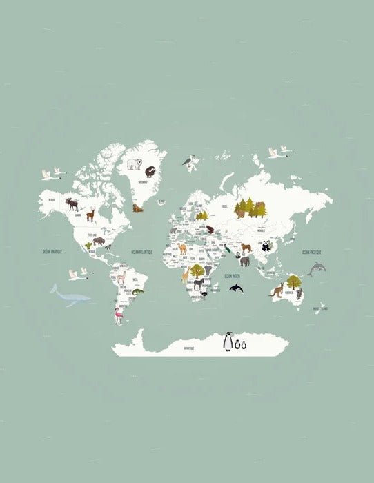 Papier peint Carte du monde en Francais enfant vert