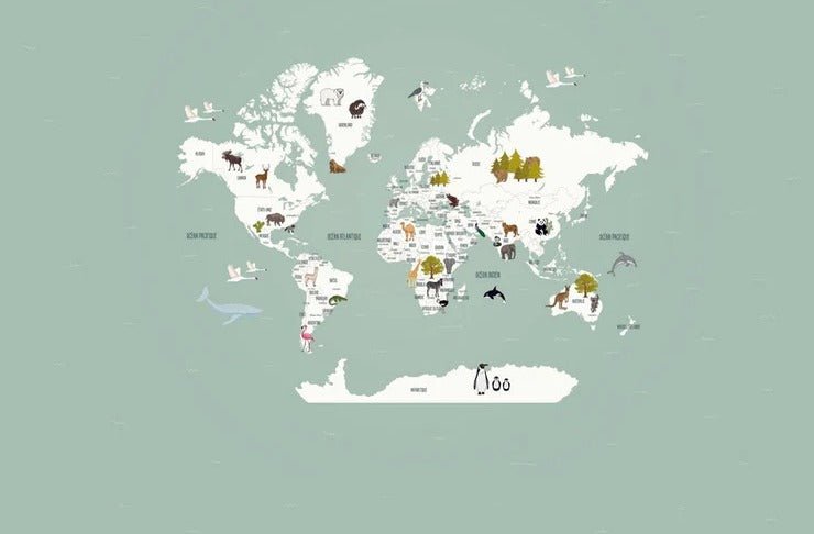 Papier peint Carte du monde en Francais enfant vert