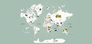 Papier peint Carte du monde en Francais enfant vert