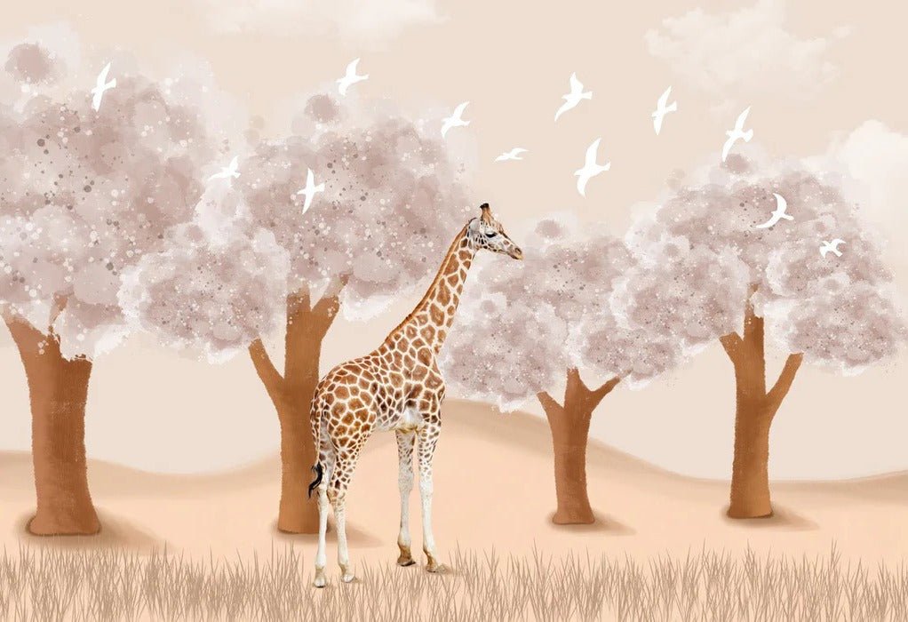 Papier peint chambre enfant Girafe dans la Savane