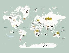 Papier peint Carte du monde en Francais enfant vert