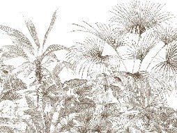 Carta da parati con incisioni monocromatiche tropicali