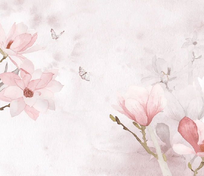 Carta da parati acquerello magnolia rosa