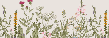 Carta da parati con motivi floreali botanici in stile folk romantico