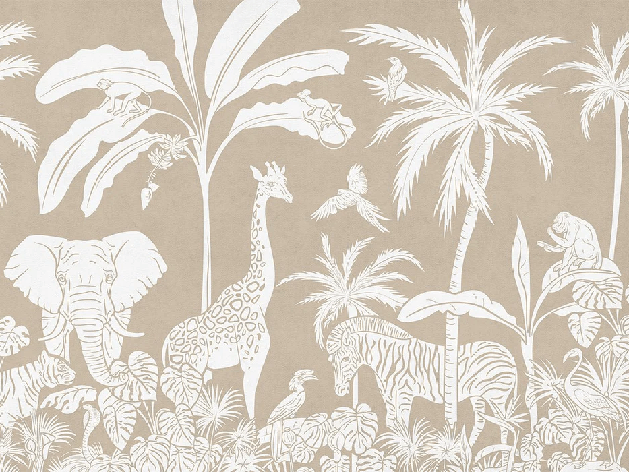 Carta da parati per bambini safari monocromatica beige