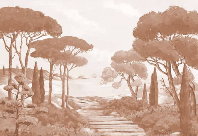 Tapete „Spaziergang in den Calanques“ Terrakotta