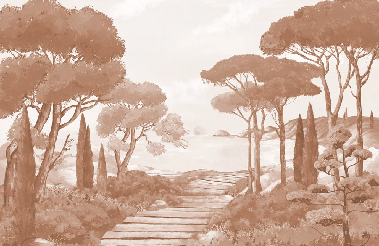 Tapete „Spaziergang in den Calanques“ Terrakotta