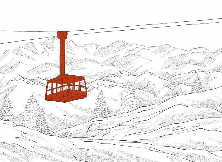Sfondo rosso della funivia di La Plagne