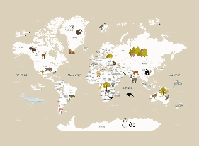 Papier peint Carte du monde en Francais enfant beige