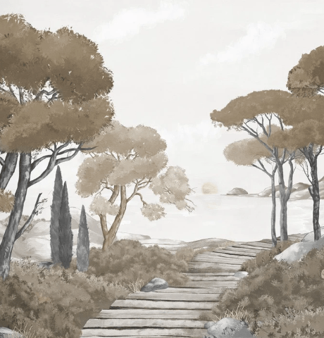 Papier peint balade dans les calanques brun