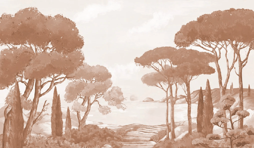 Tapete „Spaziergang in den Calanques Terrakotta“