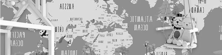 Papier peint chambre enfant map animaux gris