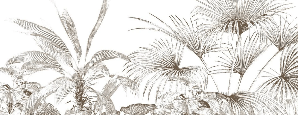 Carta da parati tropicale con incisione monocromatica