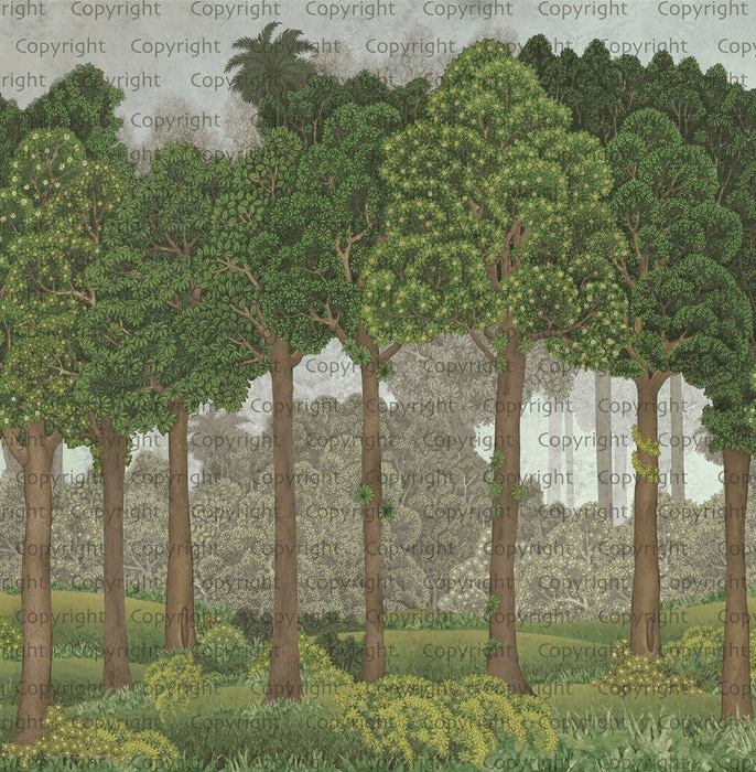 Papier peint grands arbres illustré, XXL, tendance