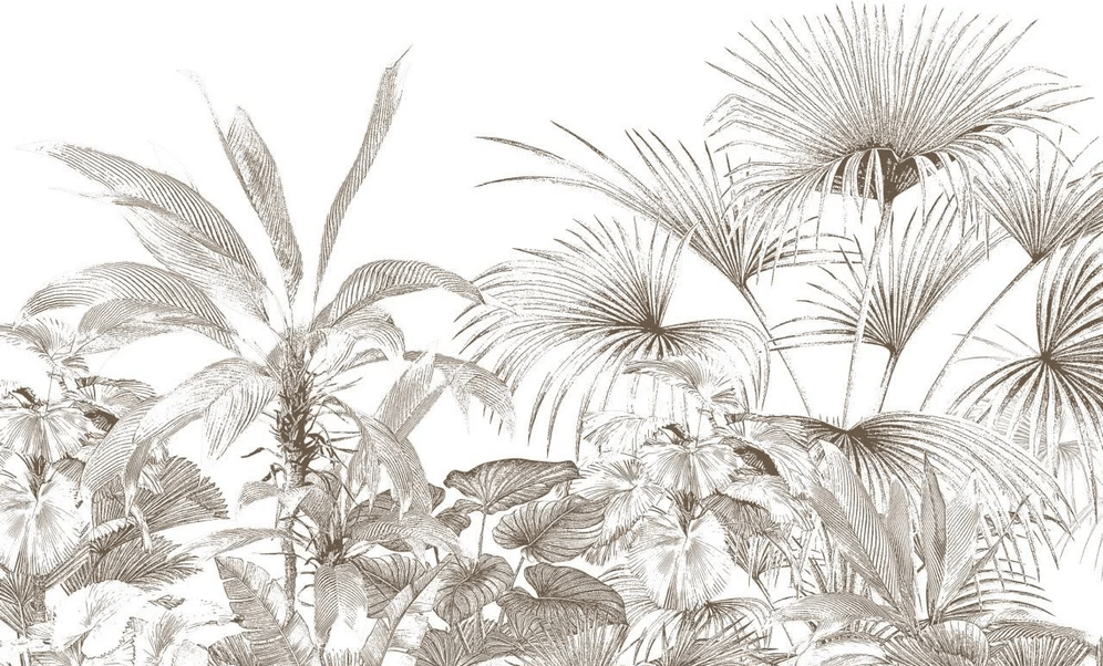 Carta da parati tropicale con incisione monocromatica