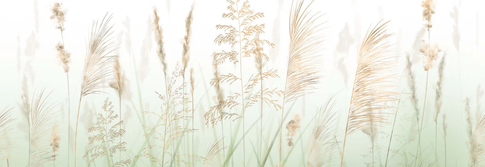Carta da parati con fiori di campo e grano verde
