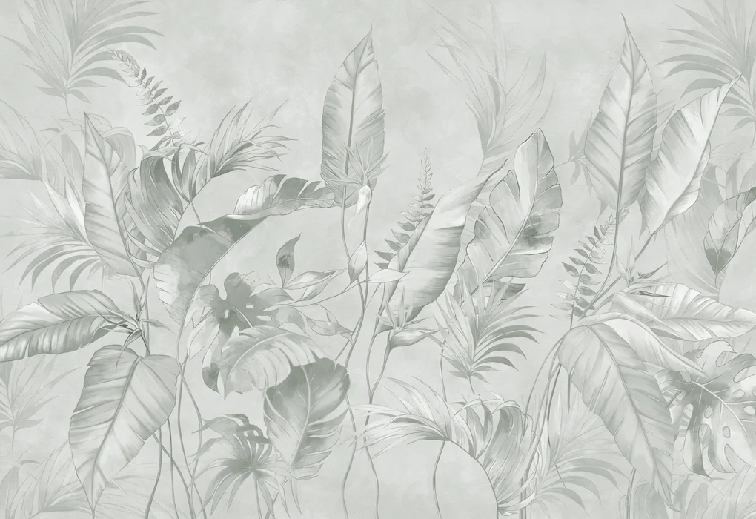 Elegante carta da parati giungla salvia