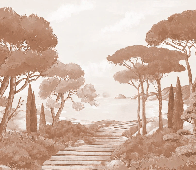 Tapete „Spaziergang in den Calanques Terrakotta“