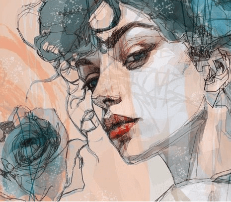 Female face wallpaper blue rose