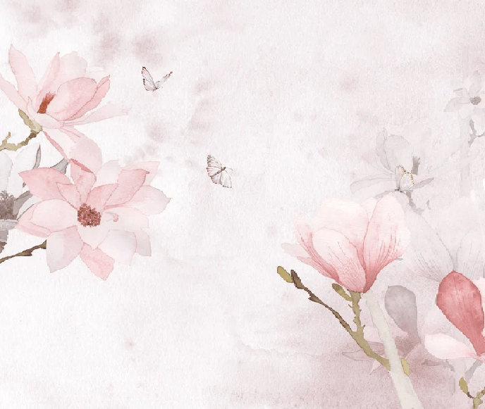Papier peint aquarelle magnolia rose