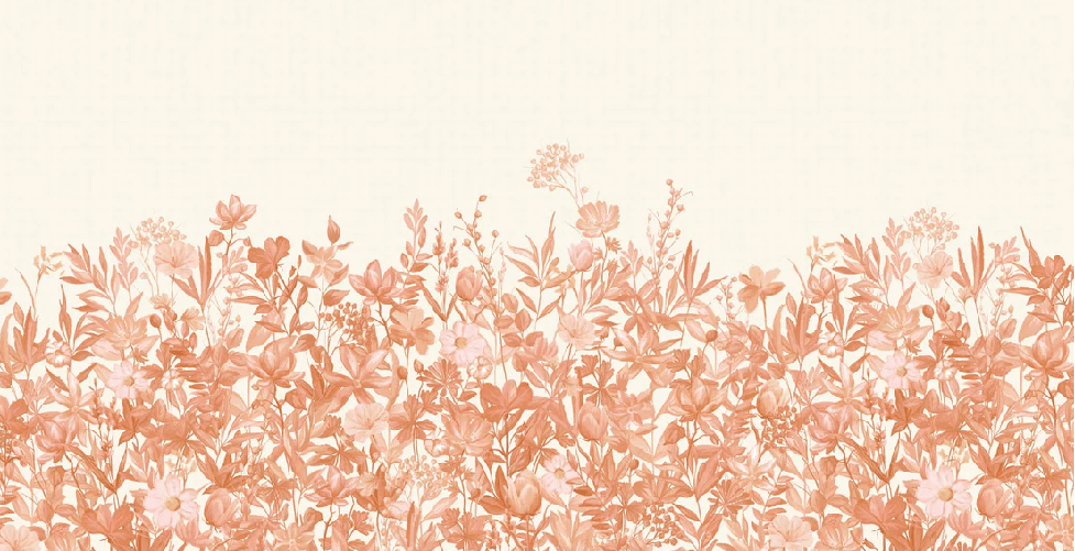 Carta da parati con fiori dipinti a pennello color terracotta