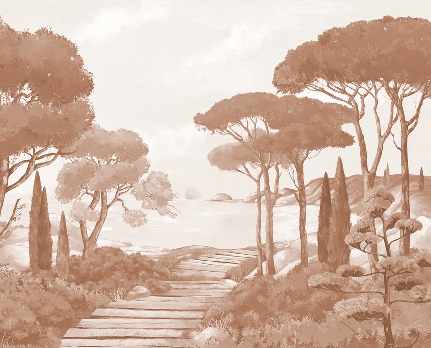 Tapete „Spaziergang in den Calanques Terrakotta“