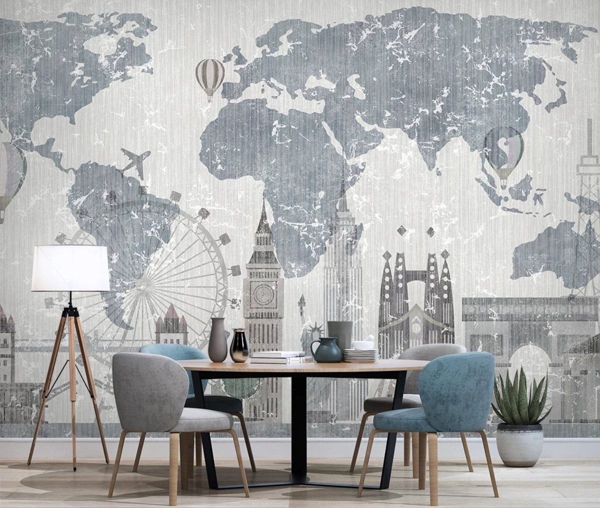 Papier peint Carte du monde Vintage & Monuments