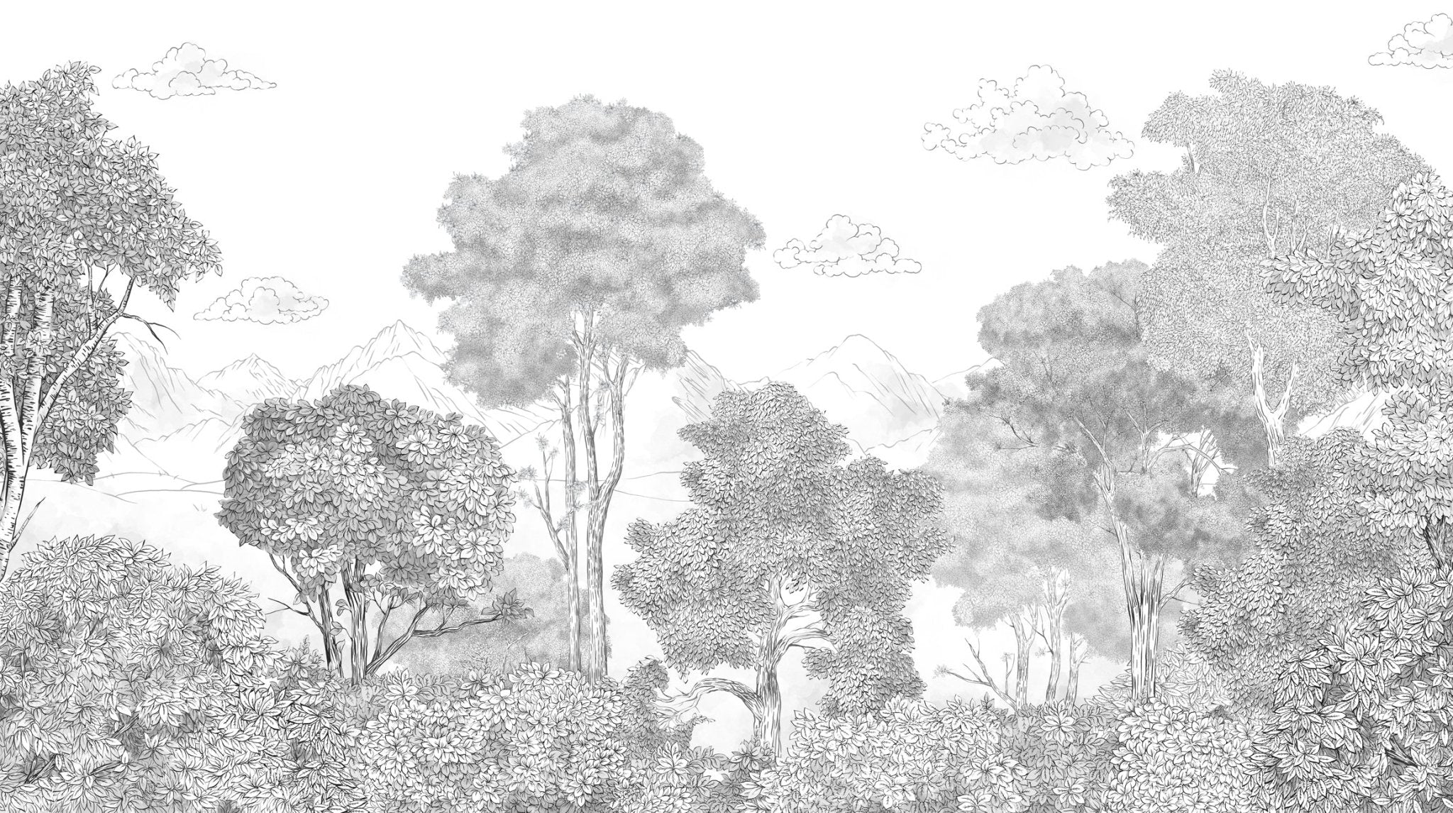 Papier peint panoramique Forêts et Monts Crayonnés, XXL, tendance