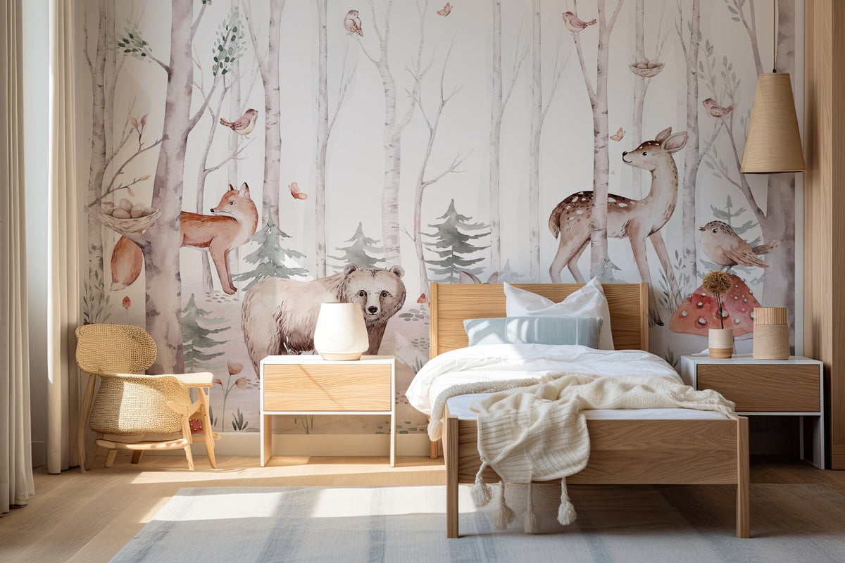 Carta da parati acquerello bambini animali foresta