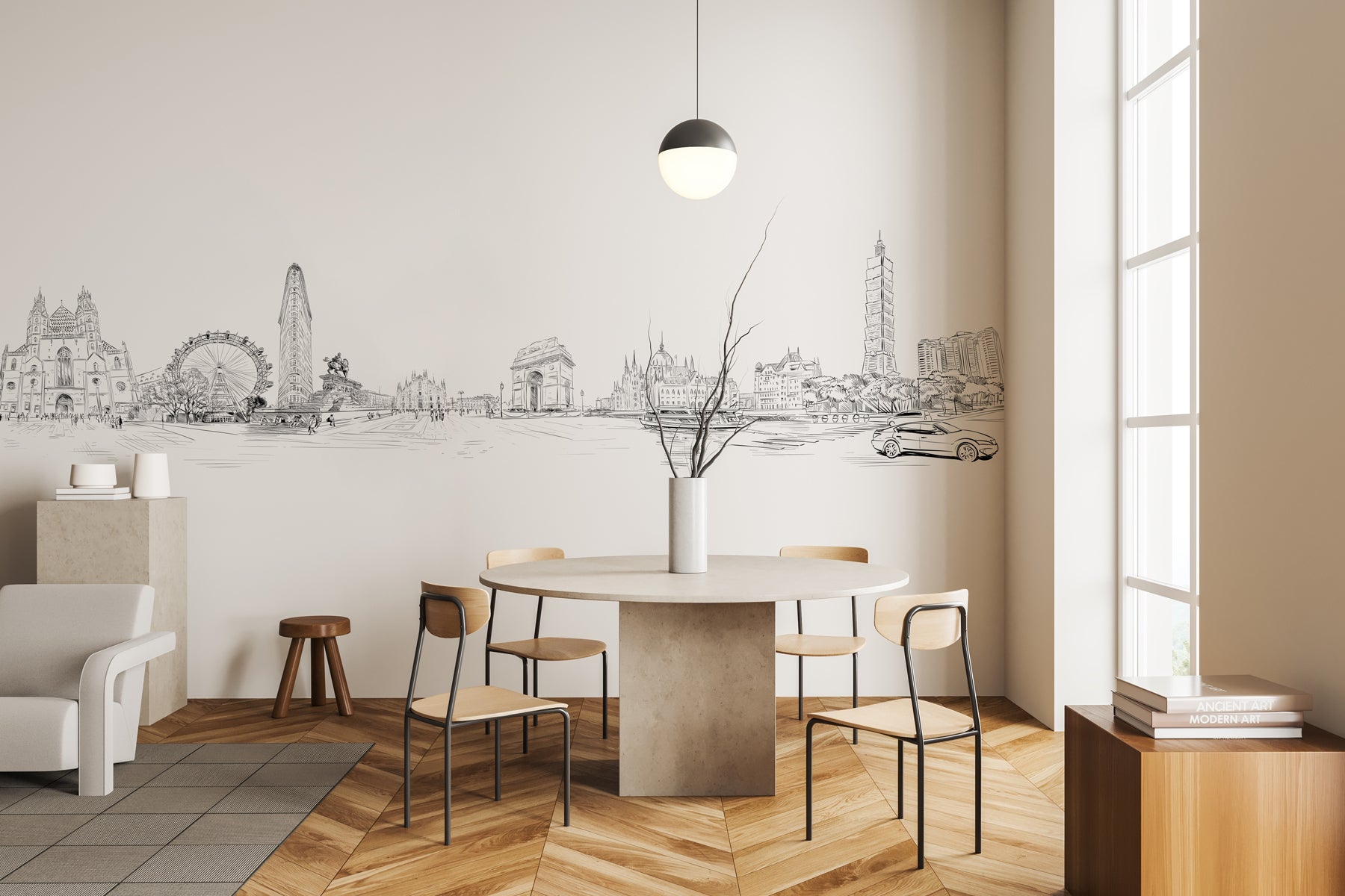 Papier peint noir et blanc monument du monde, XXL, tendance