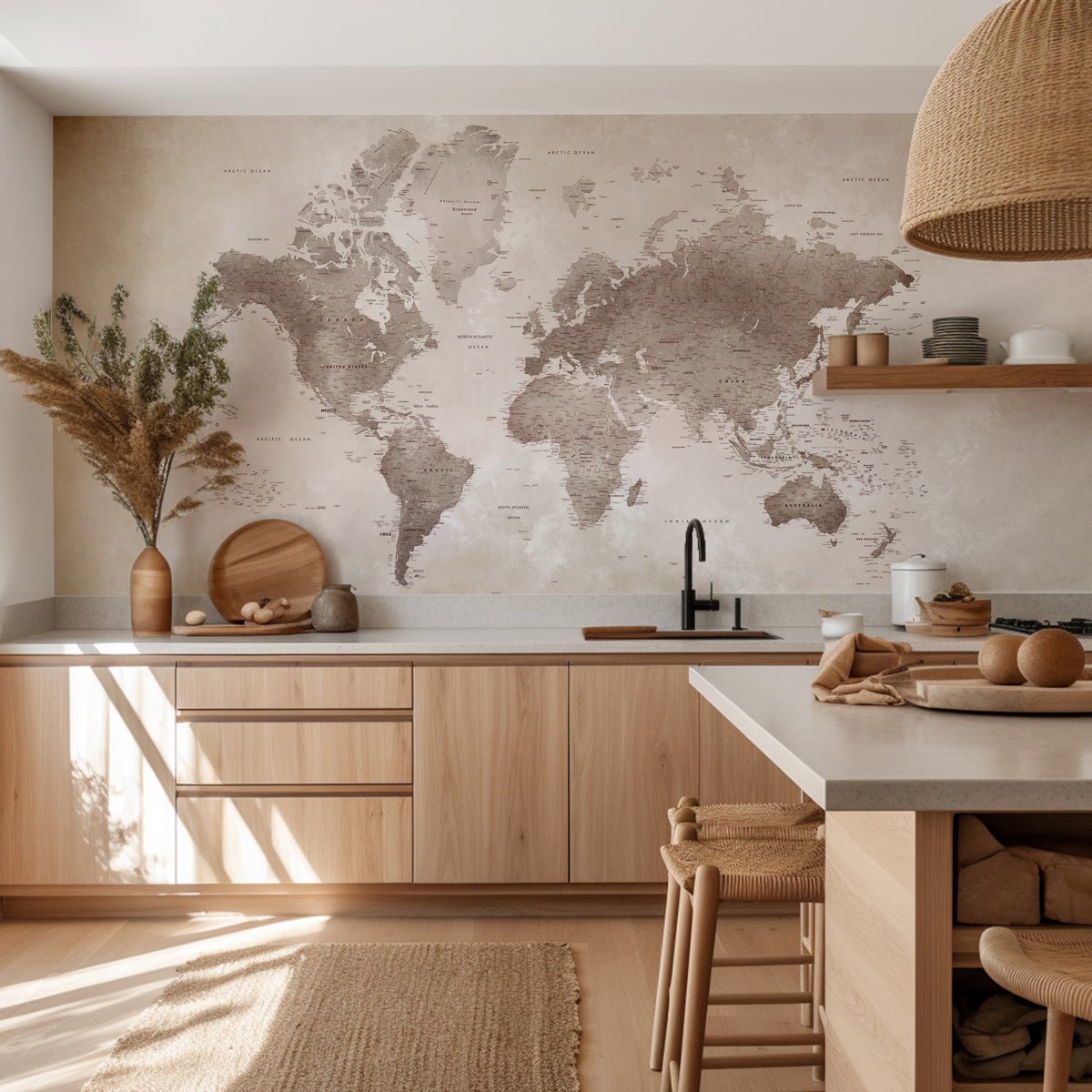 Papier peint carte du monde intemporel, XXL, tendance