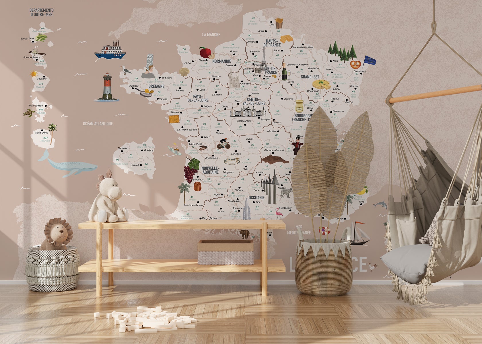 Papier peint enfant carte France rosé, XXL, tendance