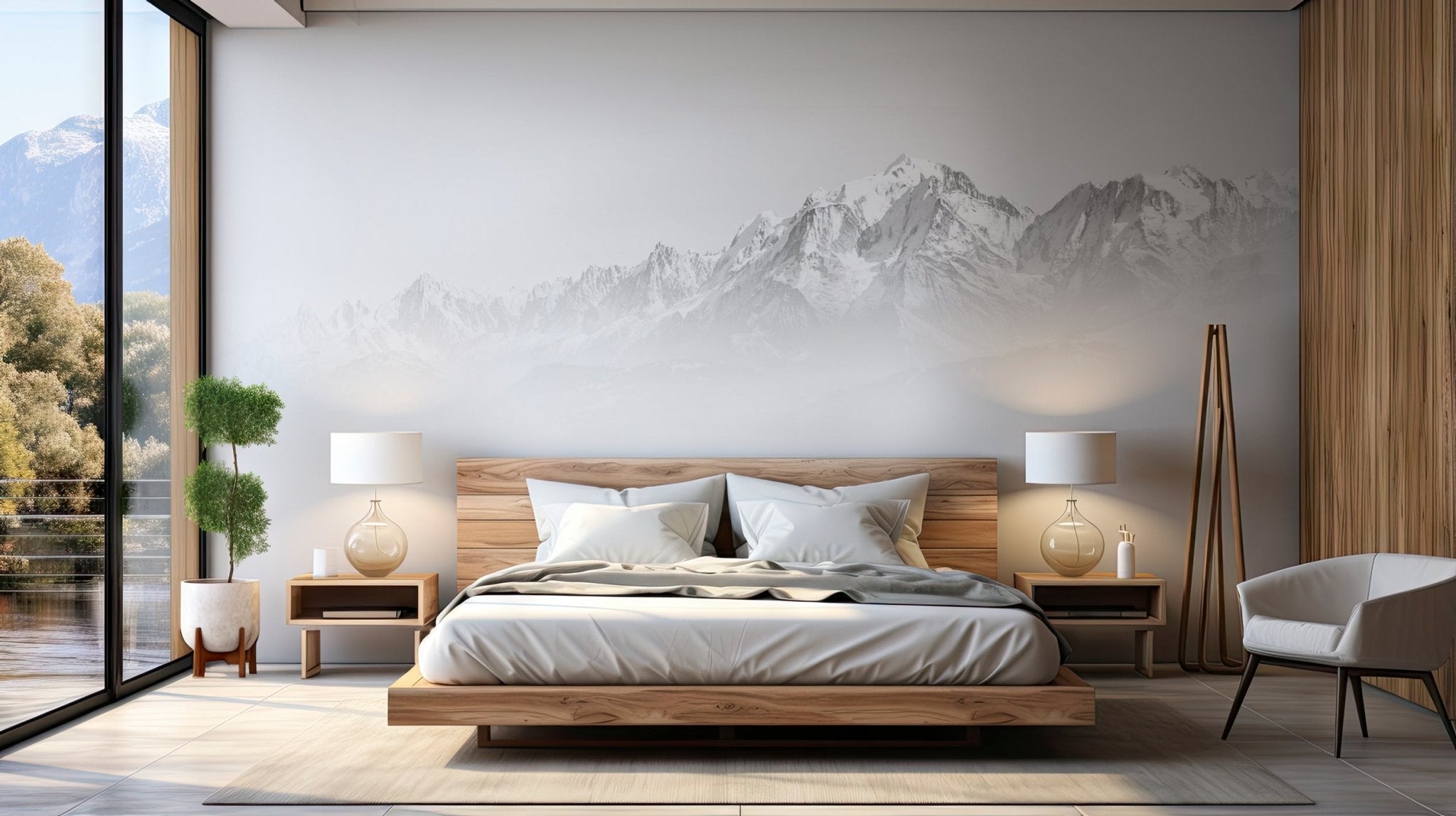 Papier peint Mont Blanc dans la brume noir et blanc, XXL, tendance