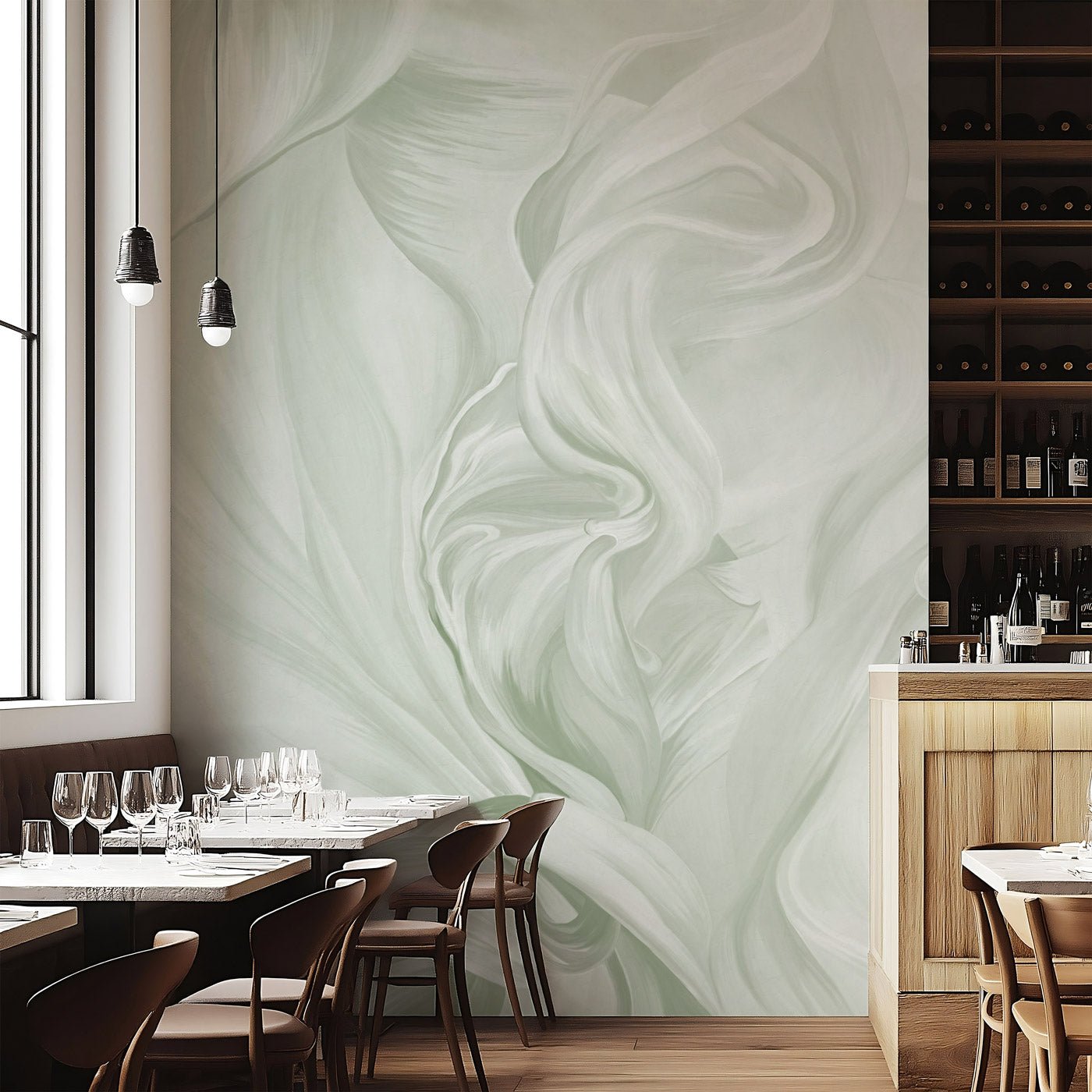 Papier peint contemporain – sublime flow vert sauge, XXL, tendance