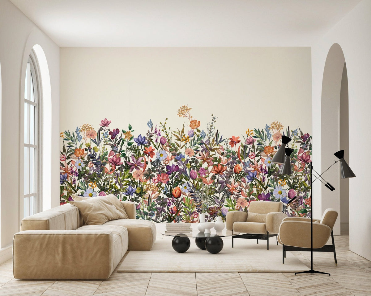 Carta da parati con fiori dipinti a pennello colorato
