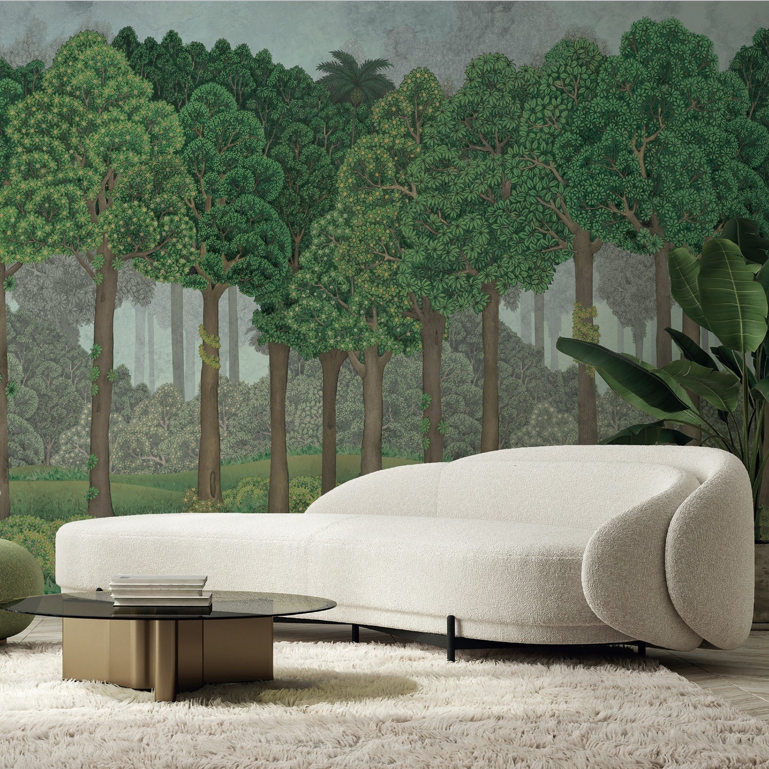 Papier peint grands arbres illustré, XXL, tendance