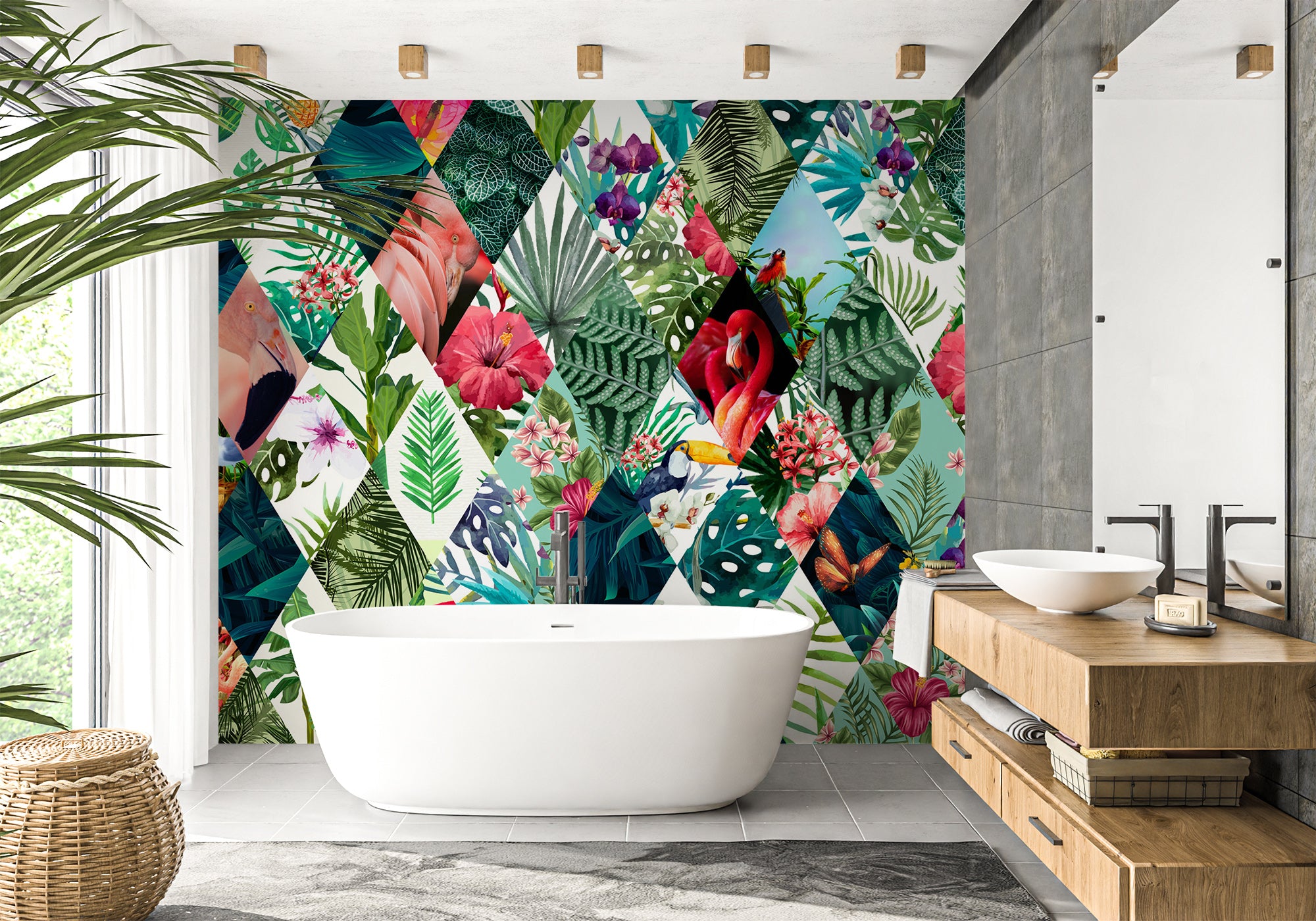 Papier peint salle de bain jungle mosaïque, mural concept, tendance