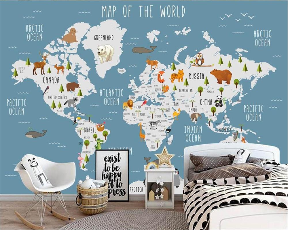 Papier peint Carte du monde illustrée Animaux - papier peint sur mesure francais - muralconcept