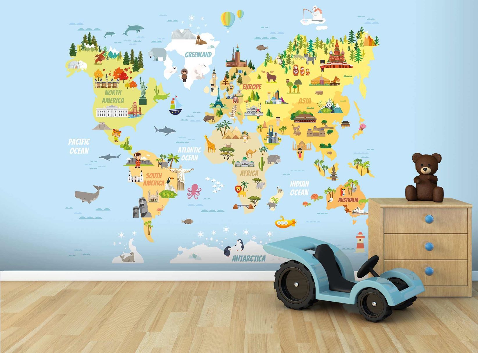 Papier peint chambre enfant mappemonde - papier peint sur mesure francais - muralconcept