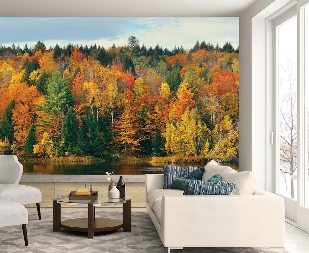 Papier peint panoramique forêt nuance automnale - papier peint sur mesure francais - muralconcept