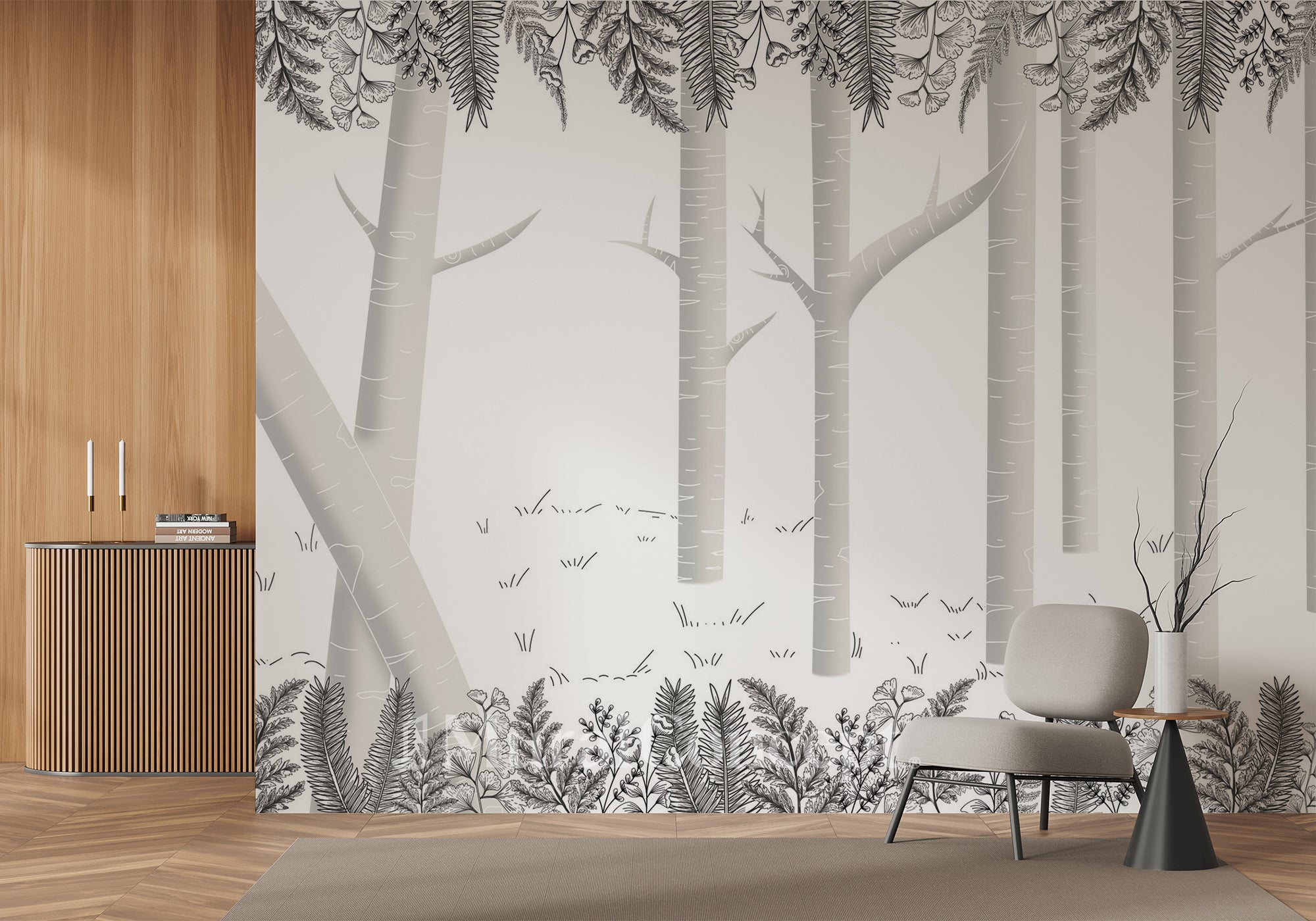 Papier peint forêt bouleau gris - panoramique français
