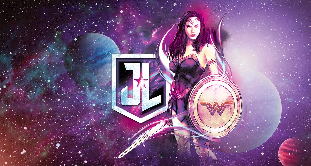 Papier peint panoramique Wonderwoman héroïne galaxie - papier peint sur mesure francais - muralconcept