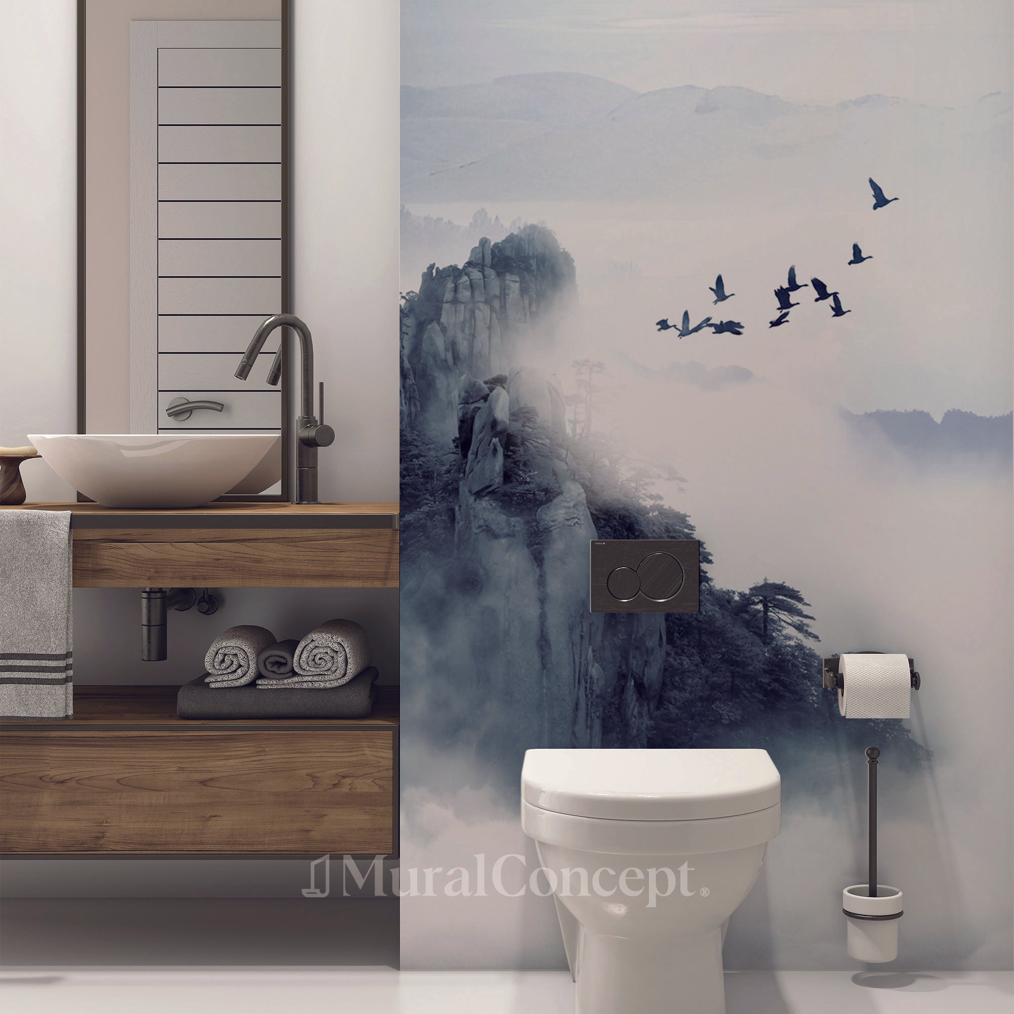 Papier peint wc Lever de jour en Chine - panoramique sur mesure francais - muralconcept