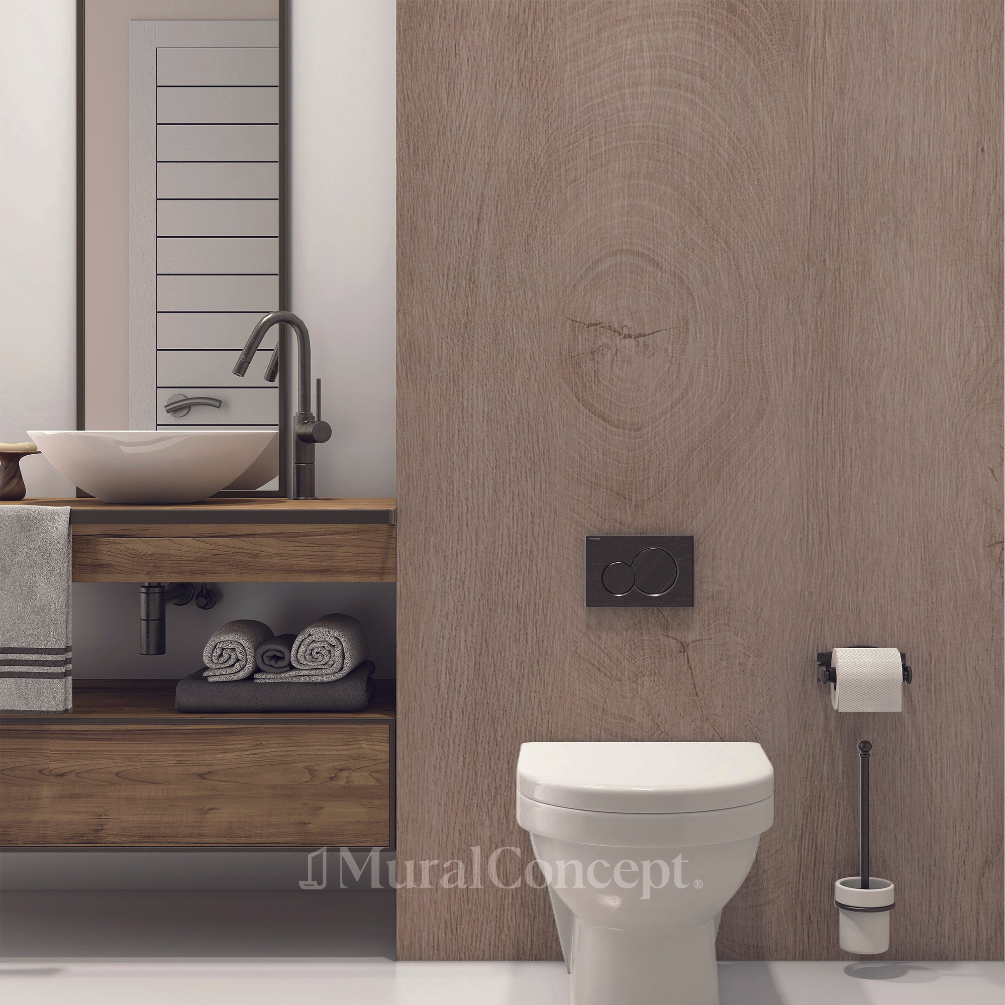 Papier peint wc panneau de bois mural teinte chêne clair - panoramique sur mesure francais - muralconcept