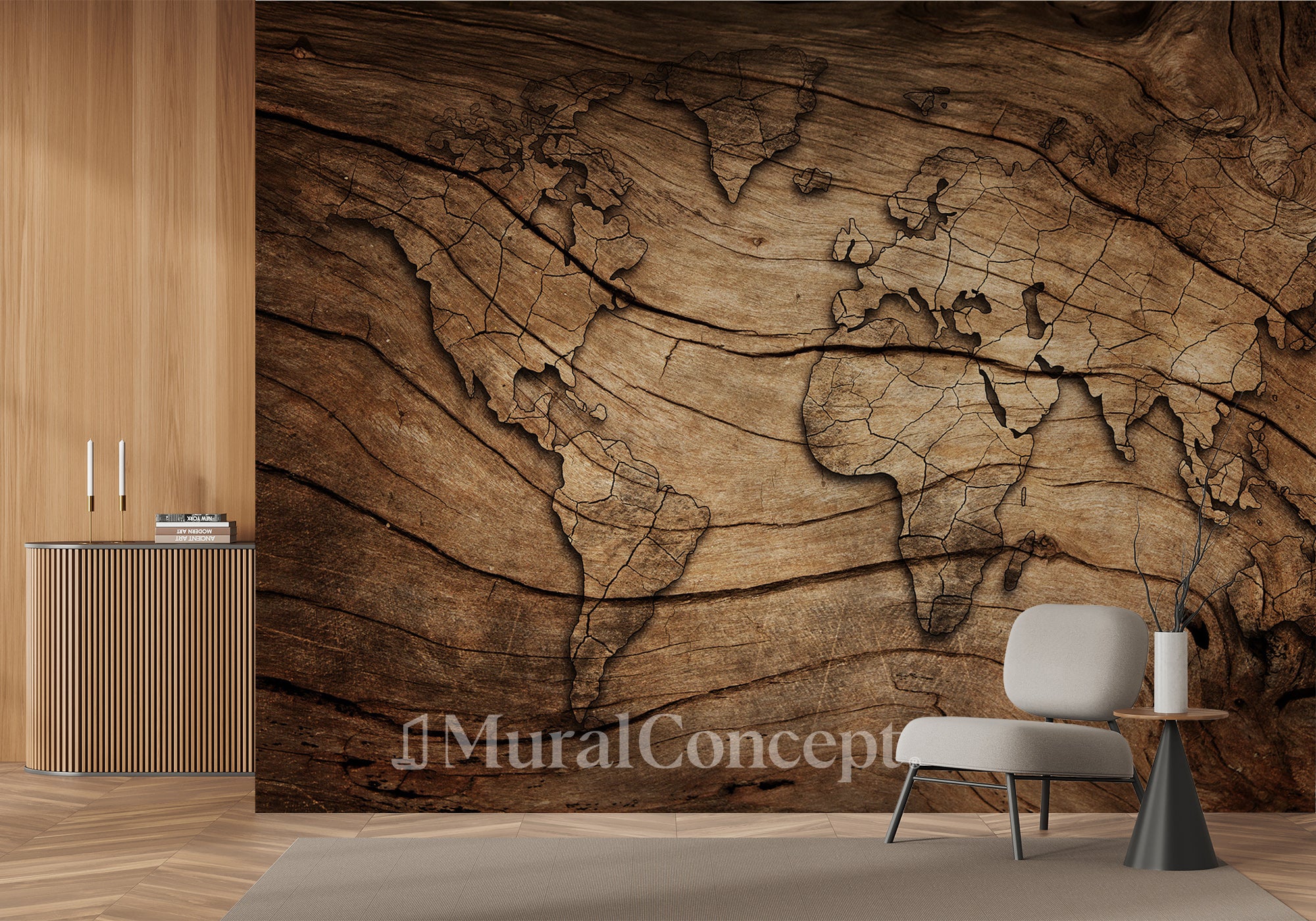 Papier peint Wood & Map - panoramique français