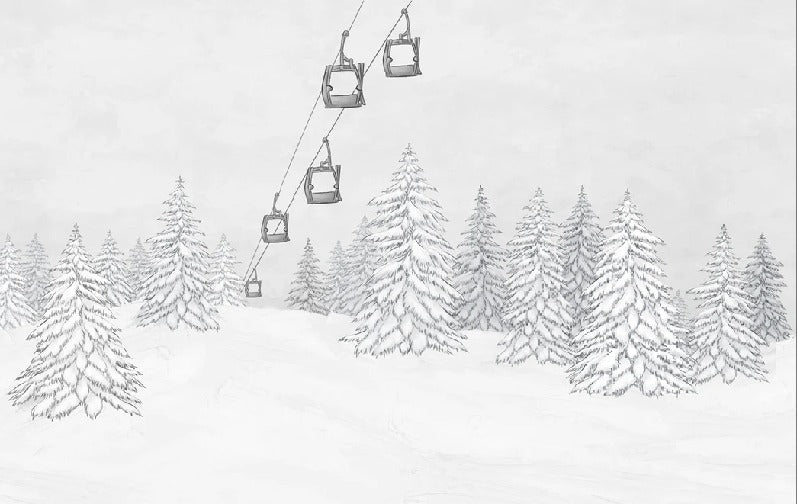Papier peint montagne télécabine noir & blanc