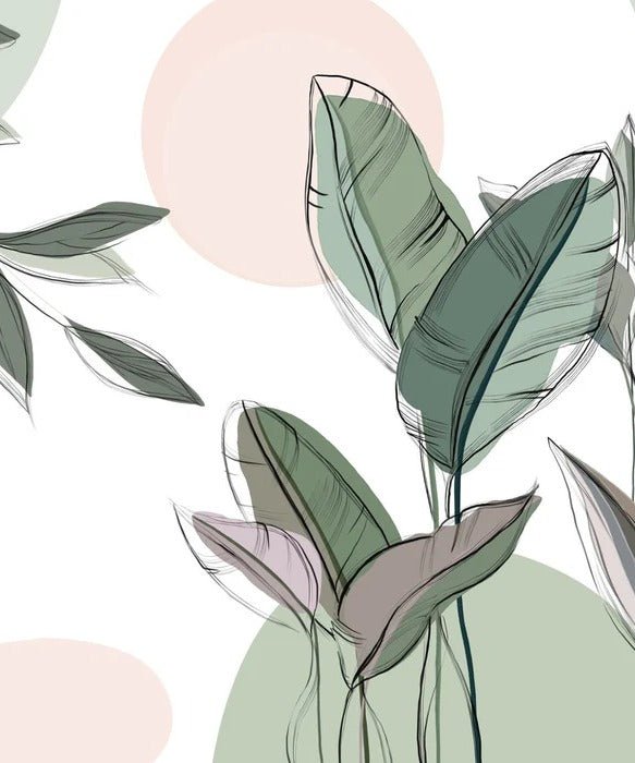 Papier peint panoramique végétal graphique vert, XXL, tendance